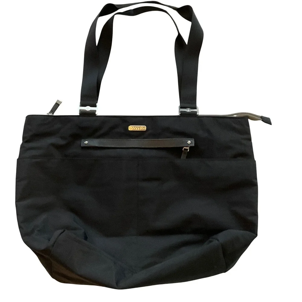Baggallini Black Nylon Tote Bag With Leather Trim and Adjustable Straps